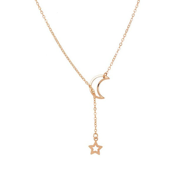 New Fashion Star Hollow Moon Pendant Chains Necklaces For Women Adjustable Gold Color Chains Collares Party Jewelry Gift NB319